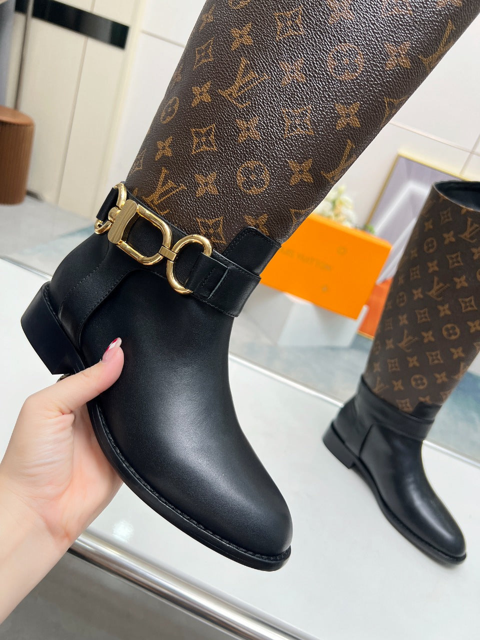 LV Westside Flat High Boot 40mm Dark Brown Monogram Lambskin