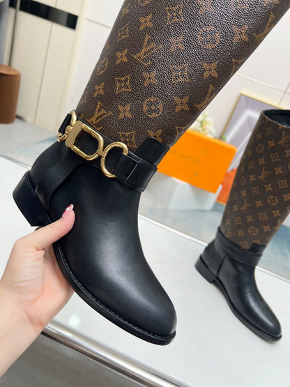 LV Westside Flat High Boot 40mm Dark Brown Monogram Lambskin
