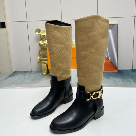 LV Westside Flat High Boot 40mm Black Mix Light Brown Lambskin