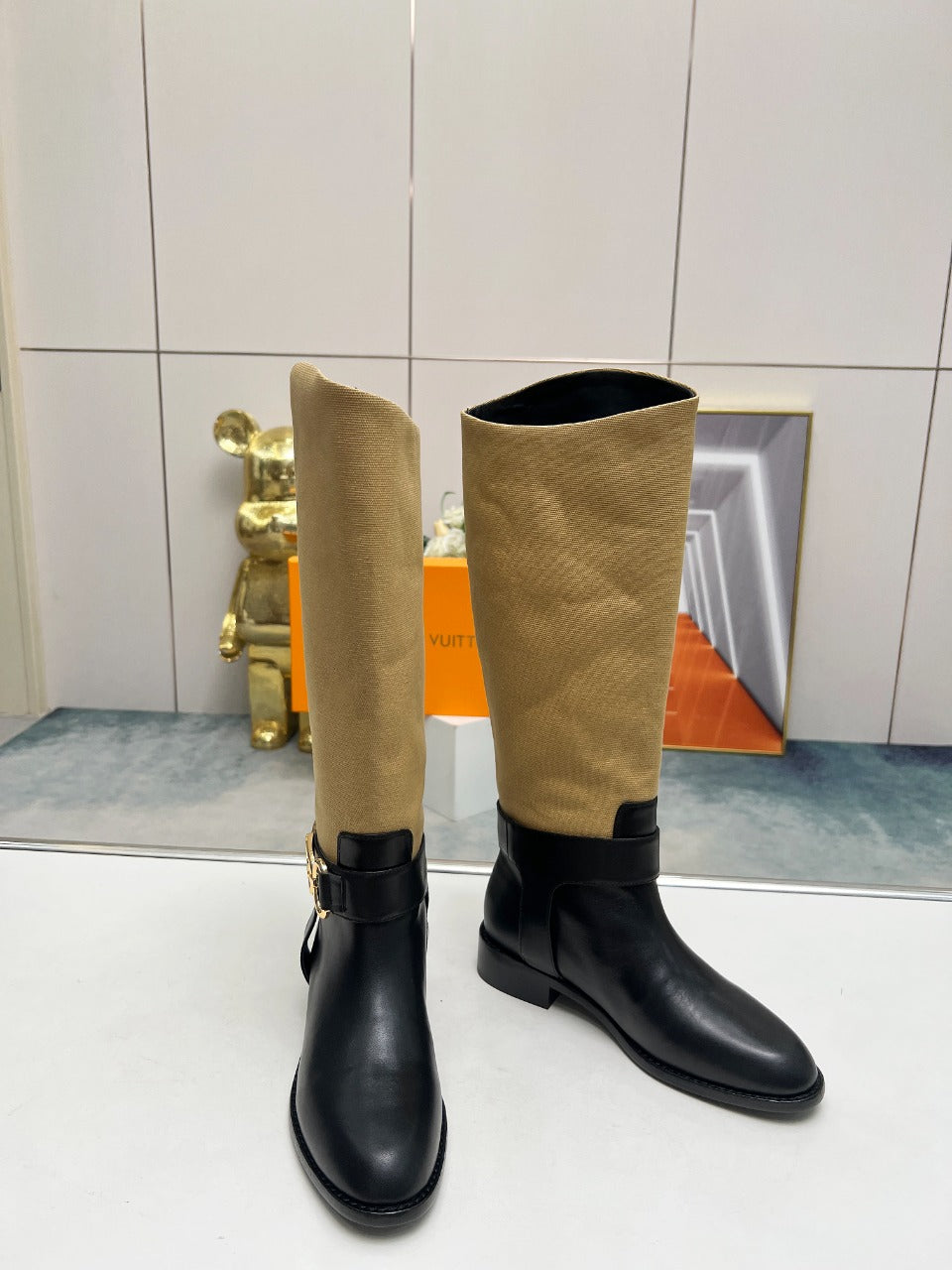 LV Westside Flat High Boot 40mm Black Mix Light Brown Lambskin