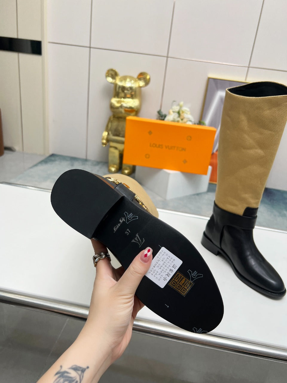 LV Westside Flat High Boot 40mm Black Mix Light Brown Lambskin