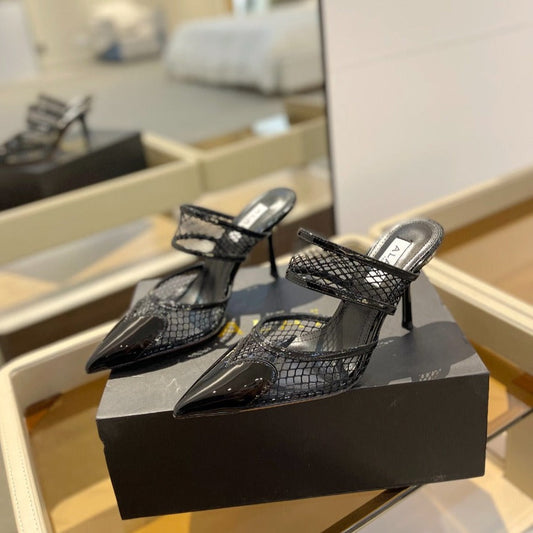 alaia mule 85 fishnet black heart lambskin