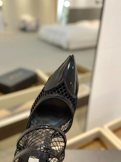 alaia mule 85 fishnet black heart lambskin