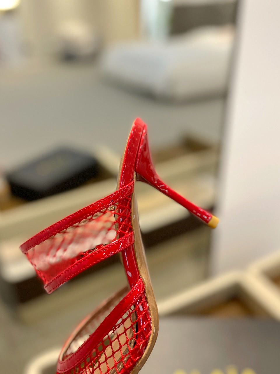 alaia mule 85 fishnet red heart lambskin