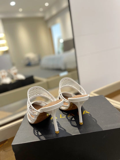 alaia mule 85 fishnet white heart lambskin