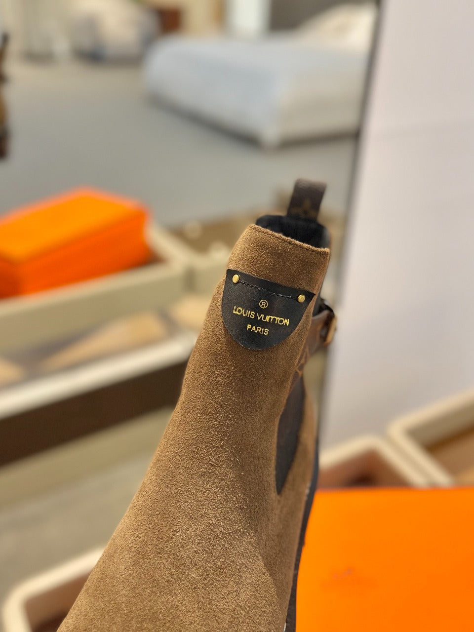 LV Beaubourg Ankle Boot 100mm Brown Yellow Suede