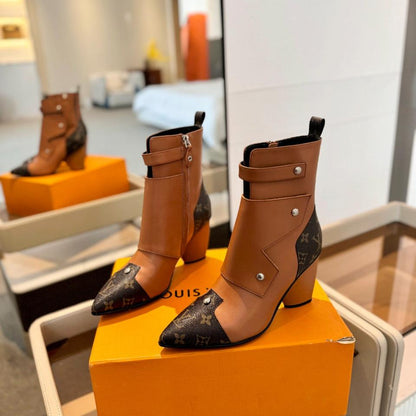 LV Trinity Ankle Boot 75mm Orange Brown Monogram Calfskin