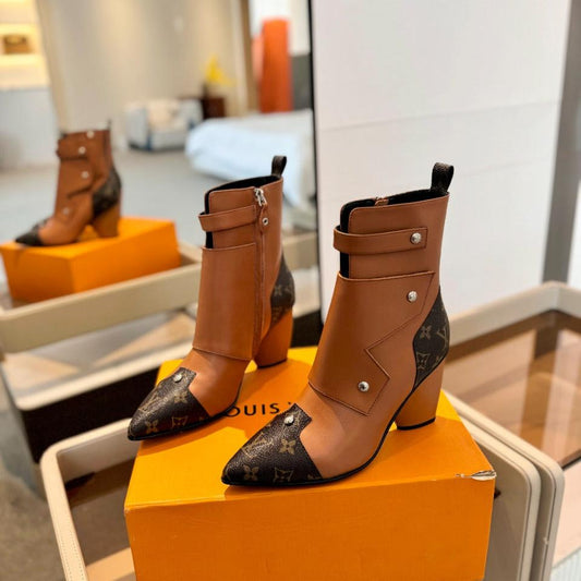 LV Trinity Ankle Boot 75mm Orange Brown Monogram Calfskin