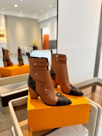 LV Trinity Ankle Boot 75mm Orange Brown Monogram Calfskin