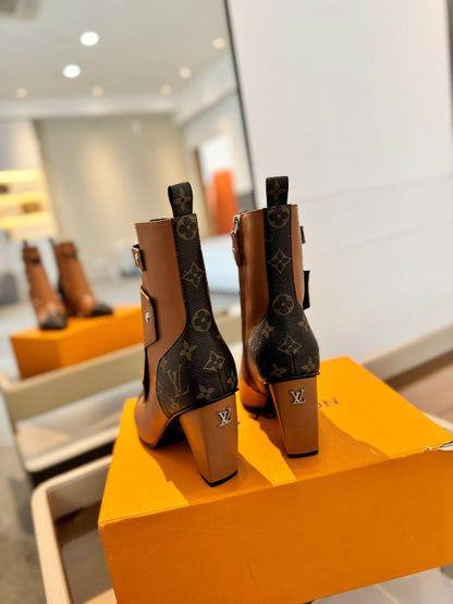LV Trinity Ankle Boot 75mm Orange Brown Monogram Calfskin