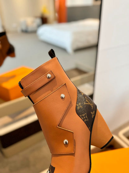 LV Trinity Ankle Boot 75mm Orange Brown Monogram Calfskin