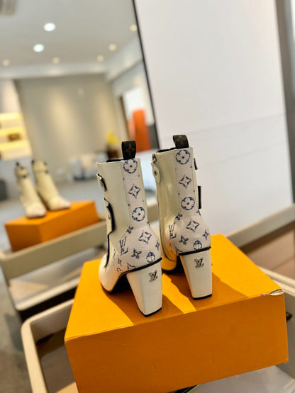 LV Trinity Ankle Boot 75mm White Monogram Calfskin