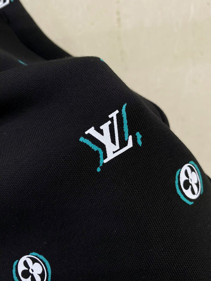 LV CASUAL SHORTS BLACK MIX WHITE COTTON STRETCH FABRIC 239612