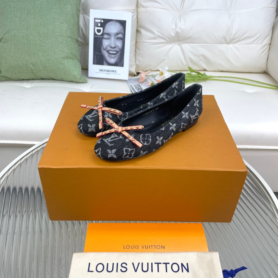 LV Nina Doll Shoes Black Monogram Denim Printed Fabric