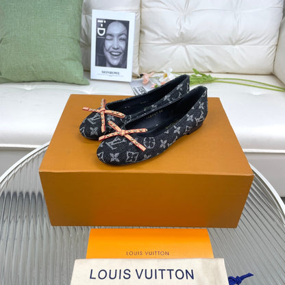 LV Nina Doll Shoes Black Monogram Denim Printed Fabric