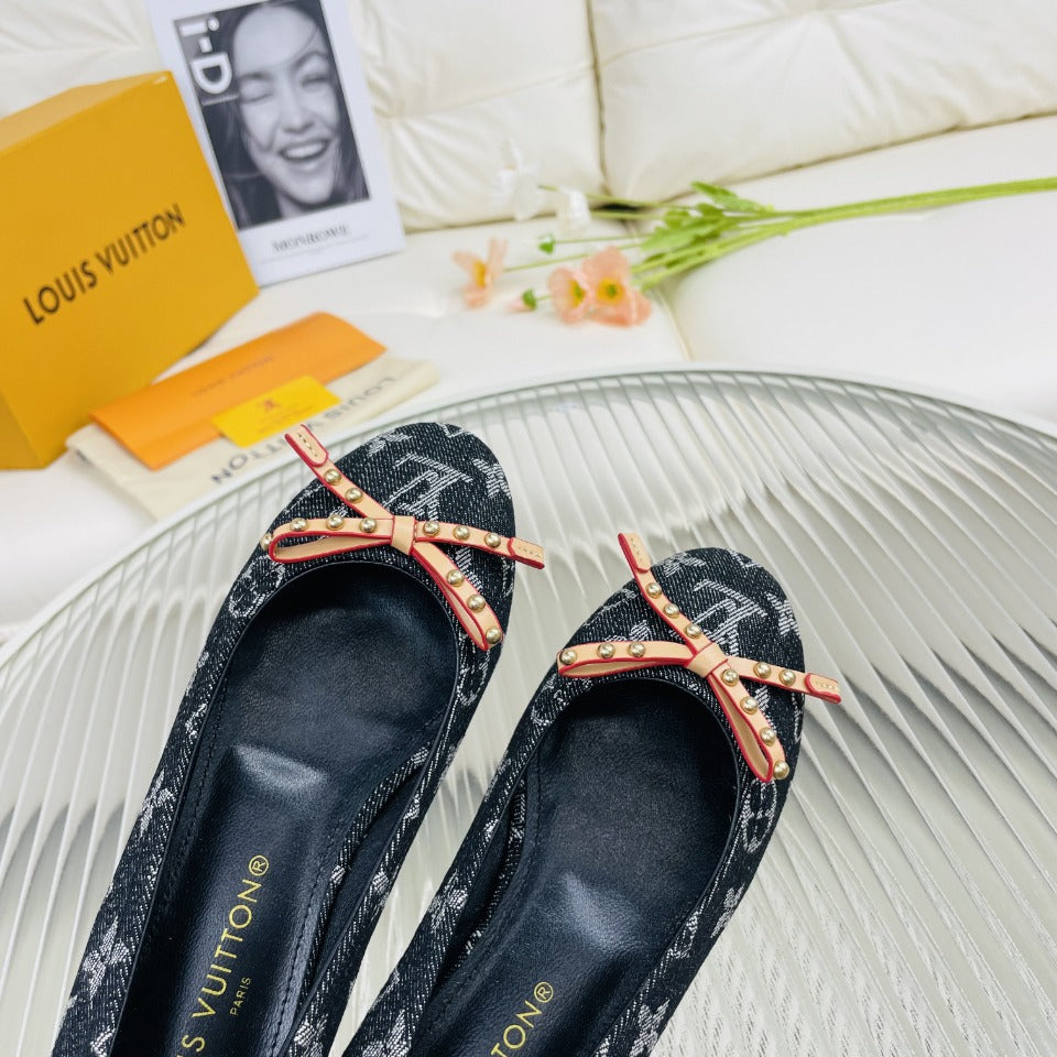 LV Nina Doll Shoes Black Monogram Denim Printed Fabric