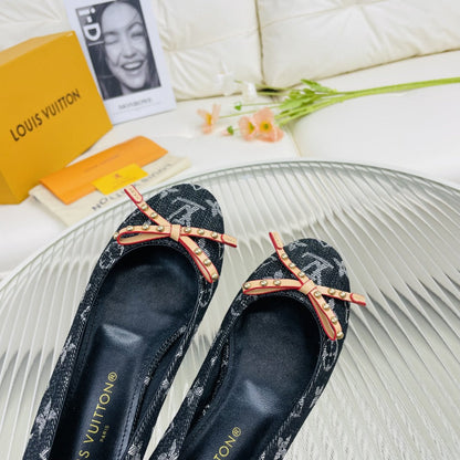 LV Nina Doll Shoes Black Monogram Denim Printed Fabric
