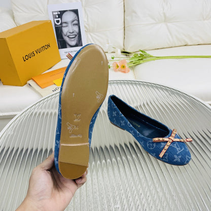 LV Nina Doll Shoes Dark Blue Monogram Denim Printed Fabric
