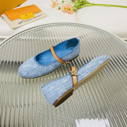LV Flat Ballerina Light Blue Monogram Jacquard Fabric
