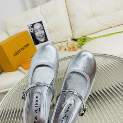 LV Flat Ballerina Metallic Silver Lambskin