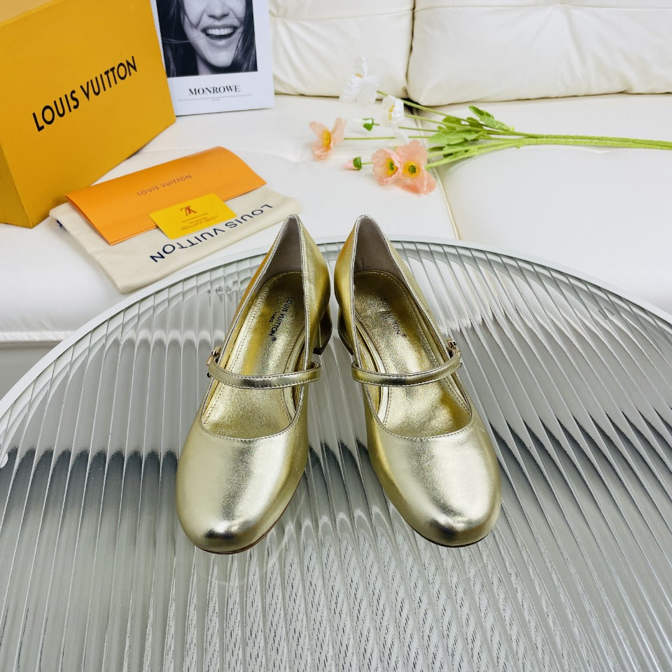 LV Medium-Heel 35mm Pumps Light Gold Metallic Lambskin