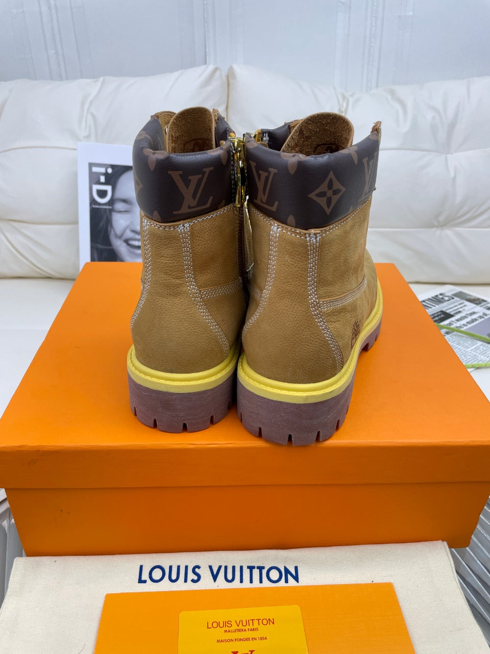 LV x Timberland Ankle Boot 50mm Brown Yellow Nubuck Leather
